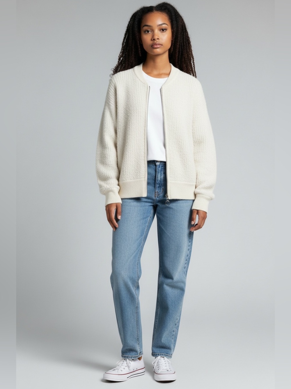 Pink Rose Cream Textured Bomber Jacket